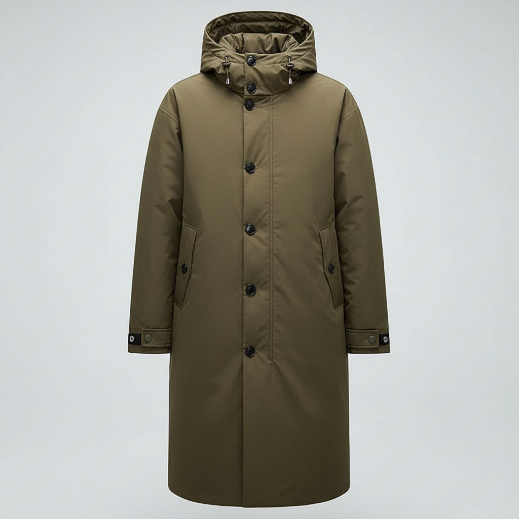 Men's Waterproof Puffer Trench Coat with Hood | Men's Coat