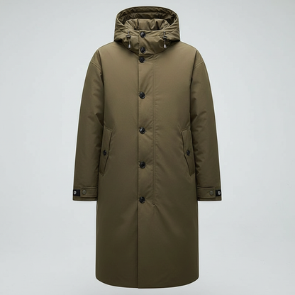 Men's Waterproof Puffer Trench Coat with Hood | Men's Coat