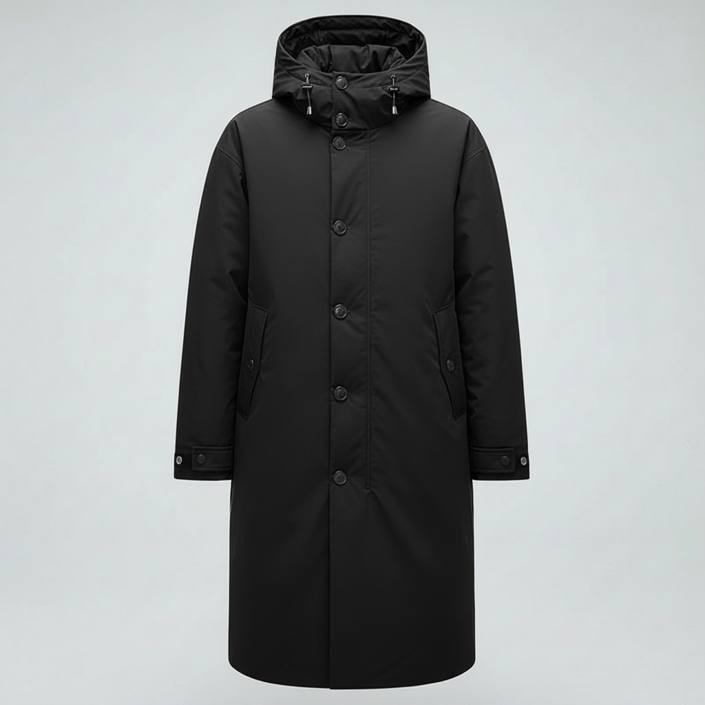 Men's Waterproof Puffer Trench Coat with Hood | Men's Coat