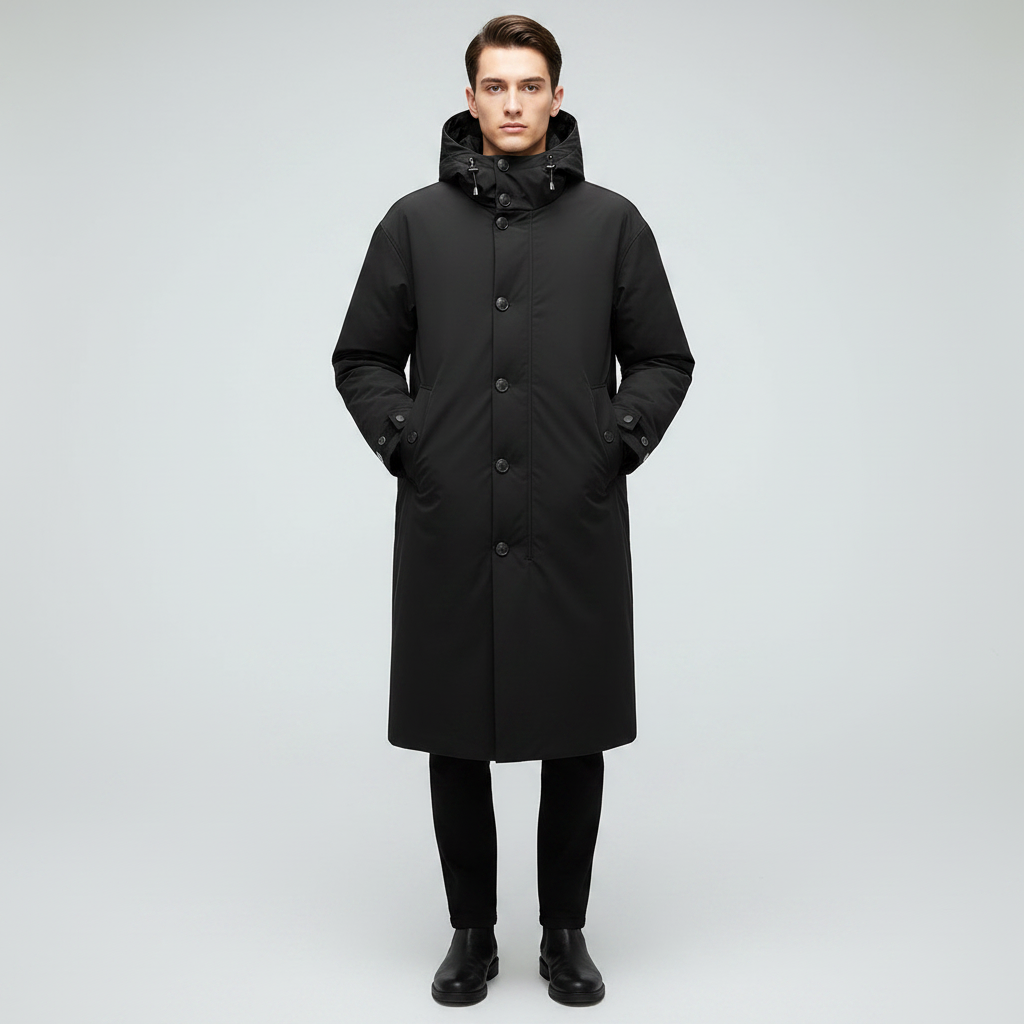 Men's Waterproof Puffer Trench Coat with Hood | Men's Coat