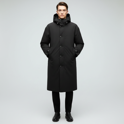 Men's Waterproof Puffer Trench Coat with Hood | Men's Coat