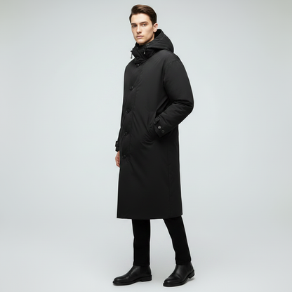 Men's Waterproof Puffer Trench Coat with Hood | Men's Coat