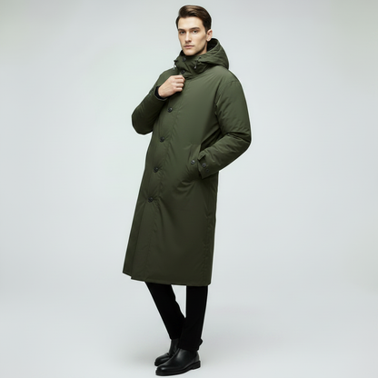 Men's Waterproof Puffer Trench Coat with Hood | Men's Coat