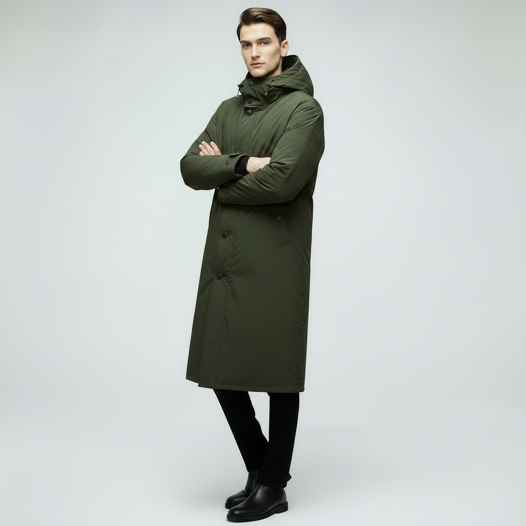 Men's Waterproof Puffer Trench Coat with Hood | Men's Coat