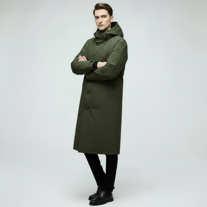 Men's Waterproof Puffer Trench Coat with Hood | Men's Coat