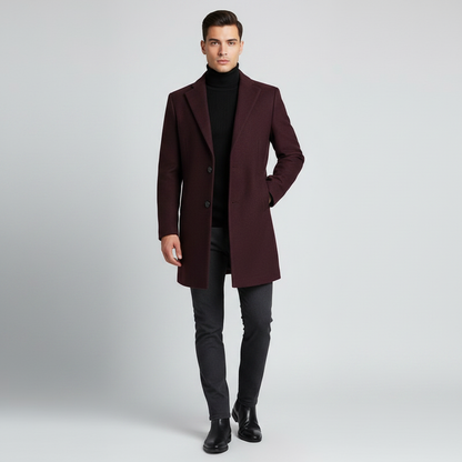 Men's Long Coat | Stylish Notched Lapel Overcoat