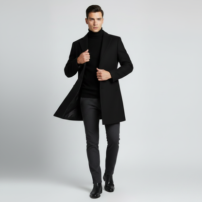 Men's Long Coat | Stylish Notched Lapel Overcoat