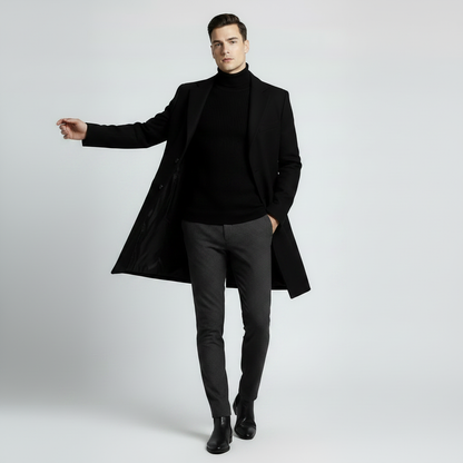 Men's Long Coat | Stylish Notched Lapel Overcoat