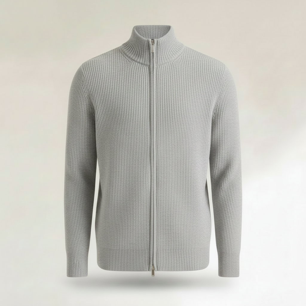 Men's Slim Fit Zip Up Cardigan | Ribbed Texture Black Sweater