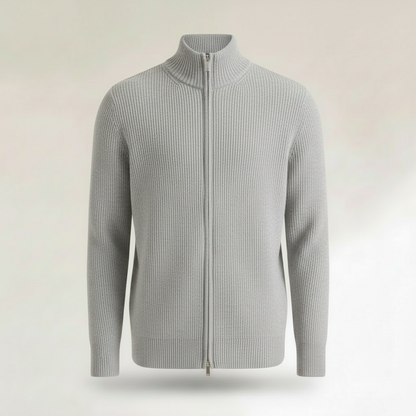 Men's Slim Fit Zip Up Cardigan | Ribbed Texture Black Sweater