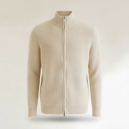 Men's Slim Fit Zip Up Cardigan | Ribbed Texture Black Sweater