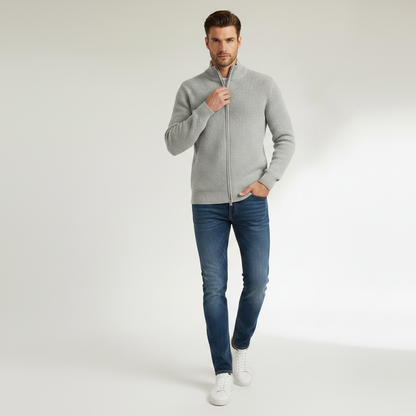 Men's Slim Fit Zip Up Cardigan | Ribbed Texture Black Sweater