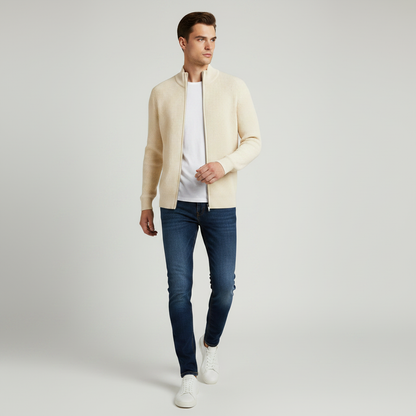 Men's Slim Fit Zip Up Cardigan | Ribbed Texture Black Sweater