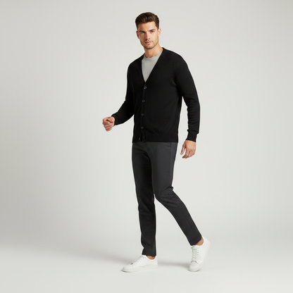 Men's Slim Fit Zip Up Cardigan | Ribbed Texture Black Sweater