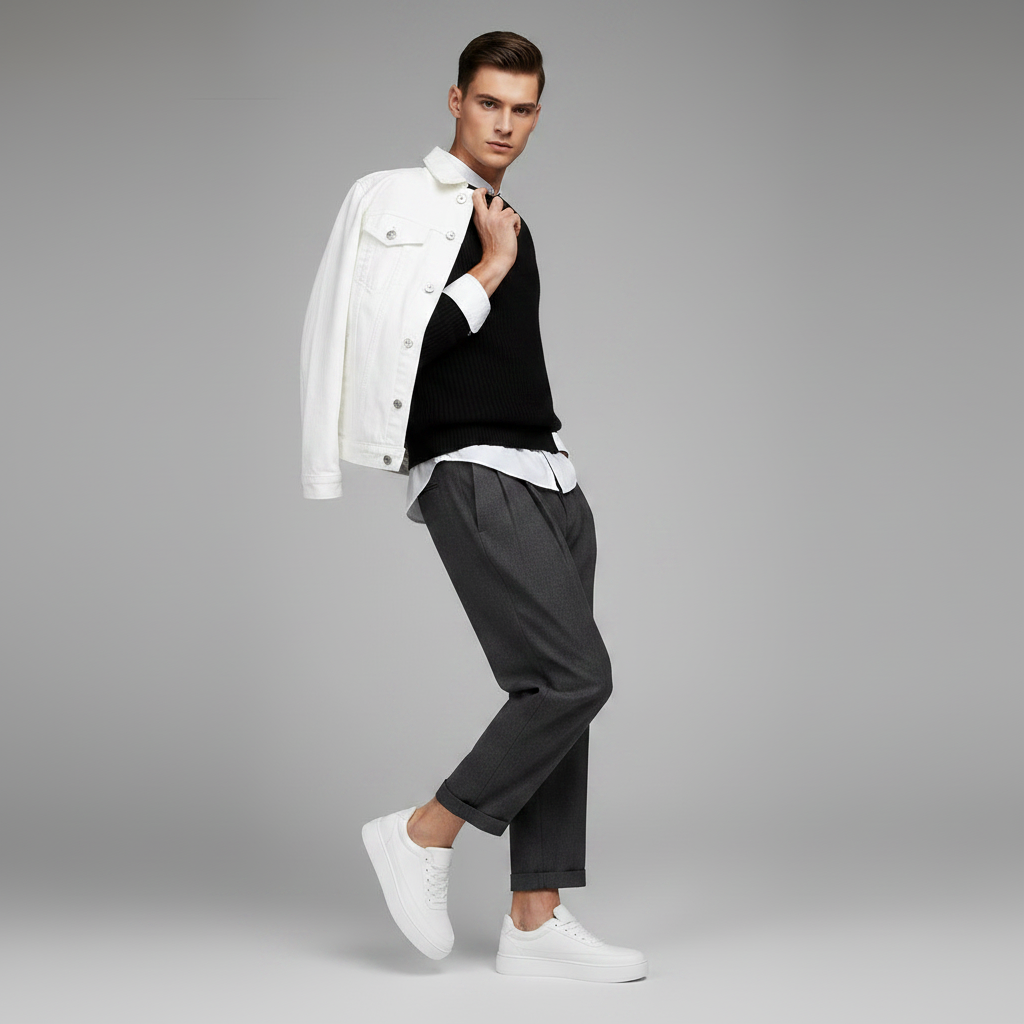 Men's White Platform Sneakers | Modern Lace-Up Footwear