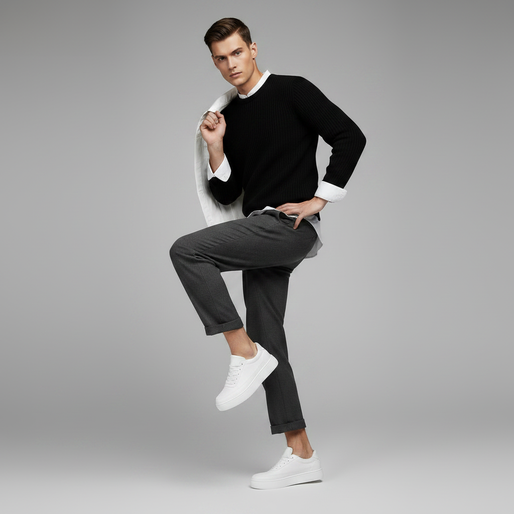 Men's White Platform Sneakers | Modern Lace-Up Footwear